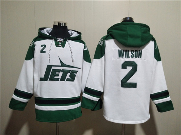 Men's New York Jets #2 Zach Wilson White Ageless Must-Have Lace-Up Pullover Hoodie